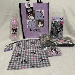 Kuromi Gift Bundle #4A- Tote bags, Hair clips, Squeeze Bottle, Shower Cap